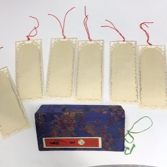 Antique Japanese handmade bookmark set satin boxed paper art box of 6 crafted - Picture 8 of 14